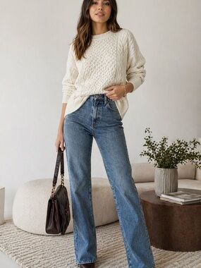 Diesel Ivory Cable Knit Crew Sweater